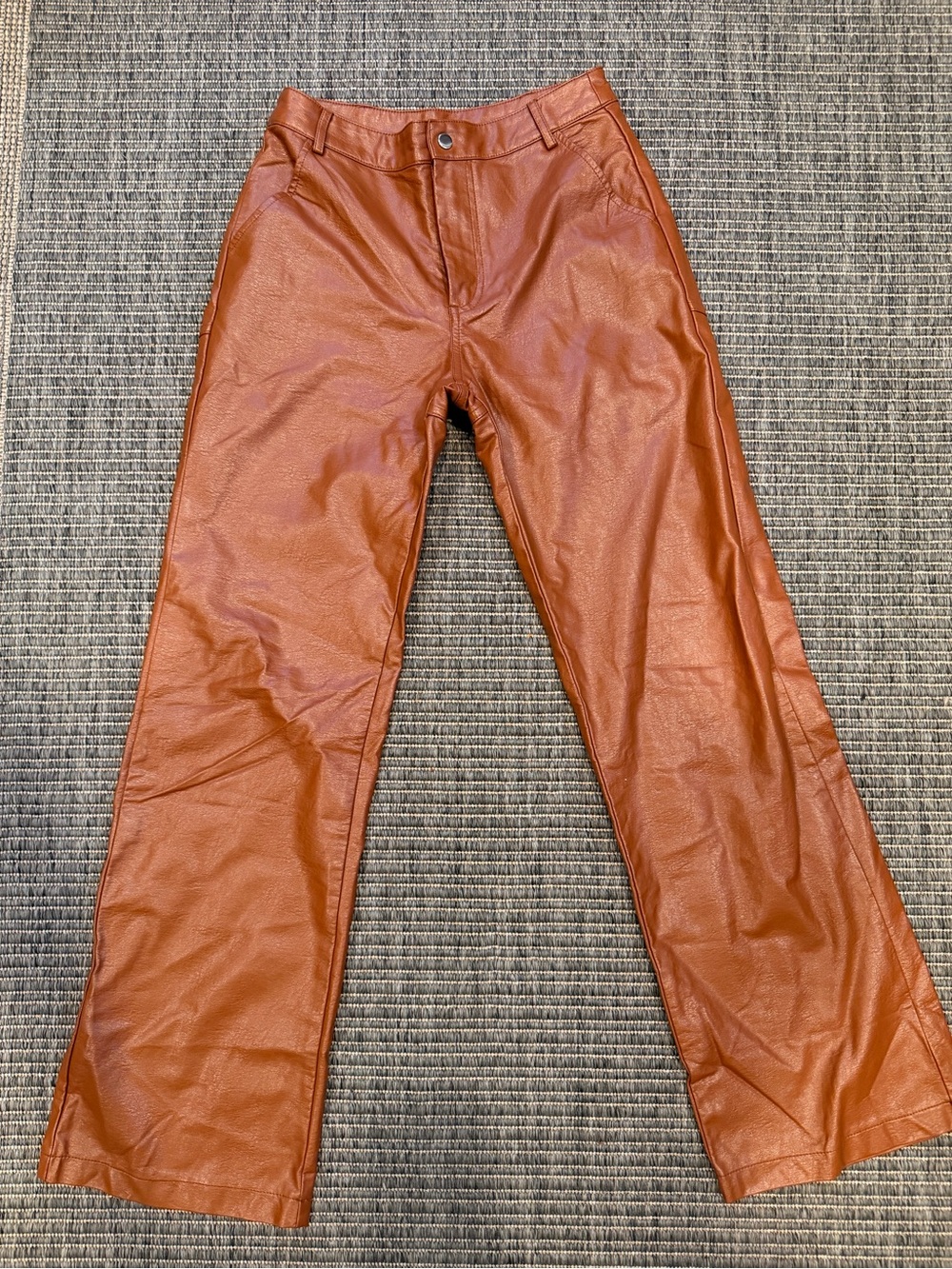 Princess Polly Faux Leather Wide-Leg Trousers - Rust